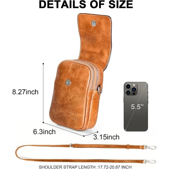 Genuine Leather Crossbody Bag Small with Adjustable Strap for Travel Women - Picture 5 of 6